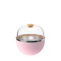 KeepCup Go Bowl Luxe in soft pink with clear domed lid and orange press-fit closure, shown in an exploded view displaying the stainless steel rim and bowl base separated from the transparent lid.