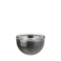 KeepCup Go Bowl Luxe in Nitro, featuring a dark metallic stainless steel bowl with a clear flat lid and central press-fit seal, shown from a front angle against a white background.