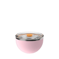 KeepCup Go Bowl Luxe in soft pink with transparent lid and orange press-fit seal, shown from a front angle against a white background.