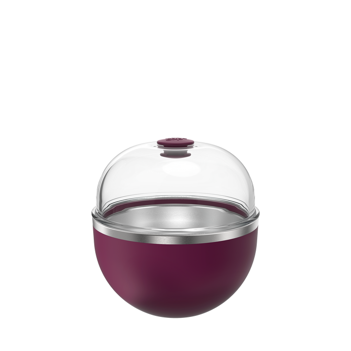 KeepCup Go Bowl Luxe with Dome Lid in Mulberry, featuring a deep plum-coloured stainless steel base with silver rim and clear domed lid with matching Mulberry press-fit closure, shown against a white background.
