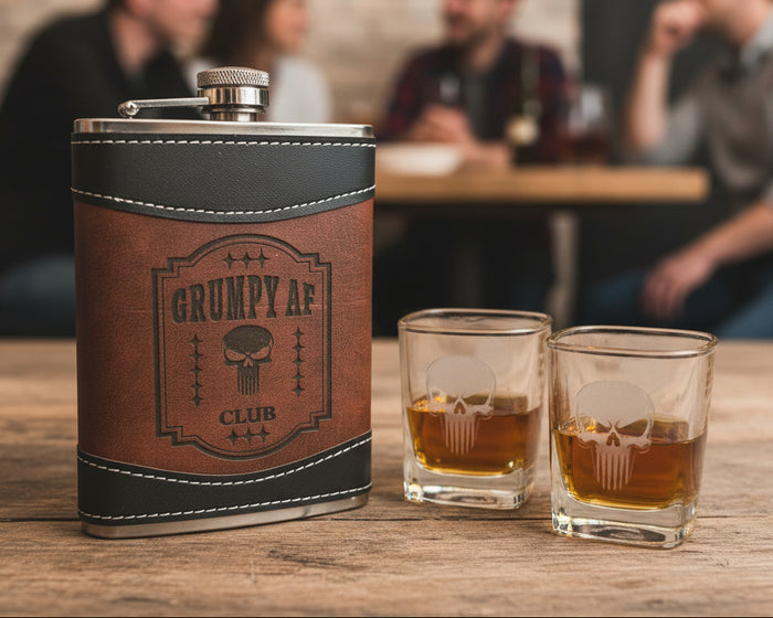 GRUMPY AF – Flask & Shot Glass Gift Set