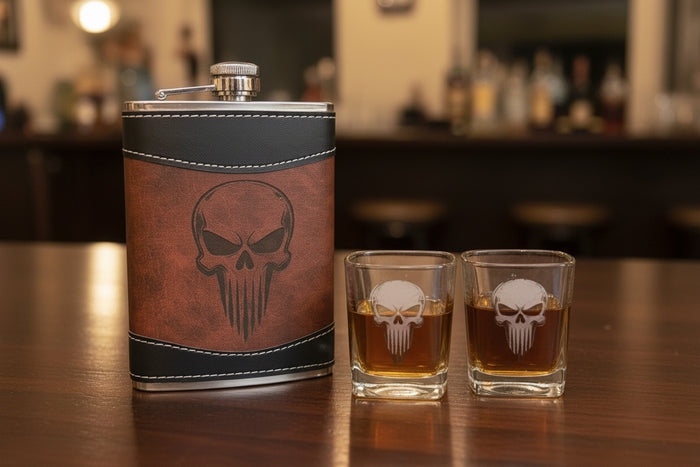 GRUMPY AF SKULL – Flask & Shot Glass Gift Set