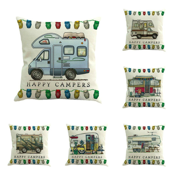 Happy Campers RV Linen Throw Pillow Covers