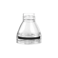 Helix Light Bottle Extension in clear plastic with black silicone band, shown from a front angle displaying the threaded neck opening and conical shape of the transparent component.
