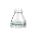 KeepCup Helix Light Bottle Extension in Frost, a clear plastic conical component with threaded neck and green silicone band, shown against a white background.
