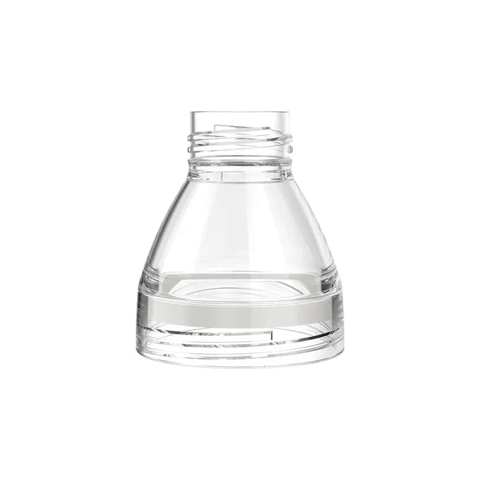 Clear plastic Helix Light Bottle Extension component shown against a white background, featuring a tapered conical shape with threaded neck opening and a frosted band around the lower section.