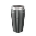 KeepCup Helix Base with Band in Nitro, a large 16oz stainless steel reusable cup in dark gunmetal grey with brushed finish, shown from a front angle against a white background with the embossed KeepCup logo visible on the band.