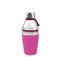 KeepCup Helix Bottle Clear Top 530ml in Fuchsia, featuring a clear tritan top section with stainless steel cap, burgundy carry loop, and bright pink silicone sleeve with embossed KeepCup logo, shown against a white background.