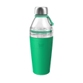 KeepCup Helix Bottle Clear Top in Emerald, 660ml, shown against a white background featuring a clear glass upper section with stainless steel cap, silicone carry loop, and green silicone sleeve with embossed KeepCup logo.