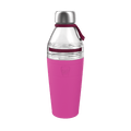 KeepCup Helix Bottle Clear Top 660ml in Fuchsia, shown in a studio shot against a white background, featuring a clear glass upper section with stainless steel cap, burgundy carry loop, and pink silicone sleeve with embossed KeepCup logo.