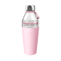 KeepCup Helix Bottle Clear Top 660ml in Pashmak Pink, featuring a clear glass upper section with stainless steel cap, pink silicone carry loop, and soft pink insulated base with embossed KeepCup logo, shown against a white background.