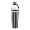 KeepCup Helix Bottle Clear Top in Nitro, 770ml, shown from a front angle featuring a brushed stainless steel lower body, clear plastic upper section with black silicone band, and a stainless steel cap with black carry loop.