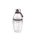 KeepCup Helix Light Bottle 530ml in Burgundy, featuring a clear plastic body with burgundy silicone carry strap and accent band, topped with a brushed stainless steel lid, shown against a white background.