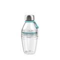KeepCup Helix Light Bottle 530ml in Cloud, featuring a clear plastic body with teal silicone carry loop and accent band, topped with a brushed stainless steel lid, shown against a white background.