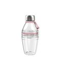 KeepCup Helix Light Bottle 530ml in Pashmak Pink, shown in a straight-on product shot featuring a clear reusable bottle with stainless steel cap, pink silicone carry strap, and matching pink accent band around the middle section.