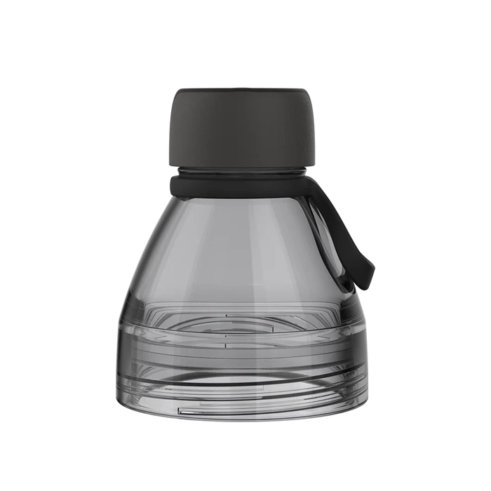 KeepCup Helix Light Bottle Lid in Nitro, featuring a translucent smoky grey conical design with black screw cap and attached carrying strap, shown against a white background.