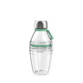 KeepCup Helix Light Bottle 530ml in Frost, shown in a straight-on product shot featuring the clear reusable bottle with mint green accents, carrying loop, and brushed stainless steel cap against a white background.