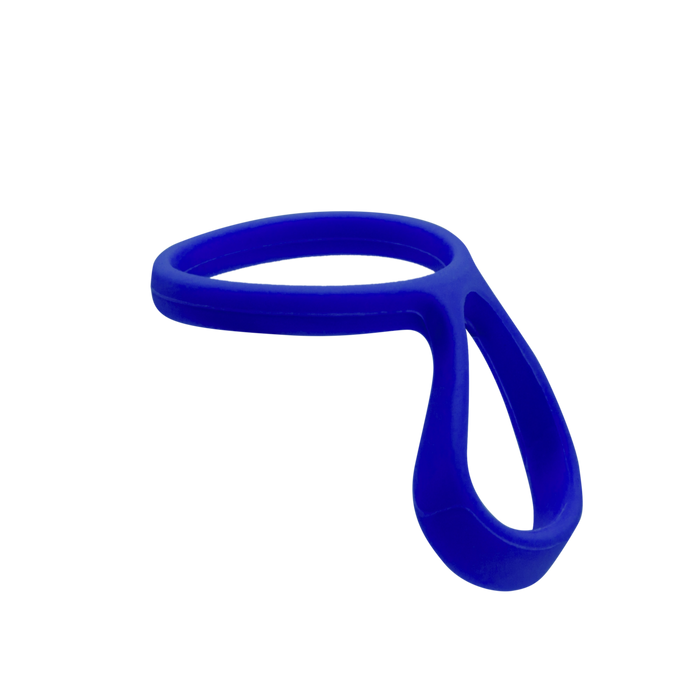 KeepCup Helix Bottle Carry Loop in Electric Blue, shown at an angle against a white background, featuring a circular ring with an integrated flexible loop handle made from blue silicone.