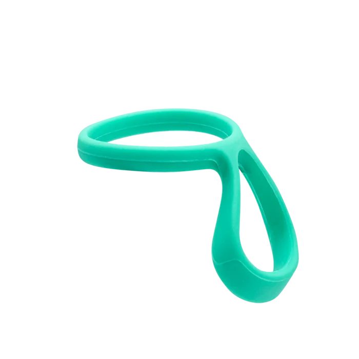 KeepCup Helix Bottle Carry Loop in Frost, a teal silicone accessory featuring a circular ring that fits around a bottle neck with an attached loop handle for easy carrying, shown at an angle against a white background.