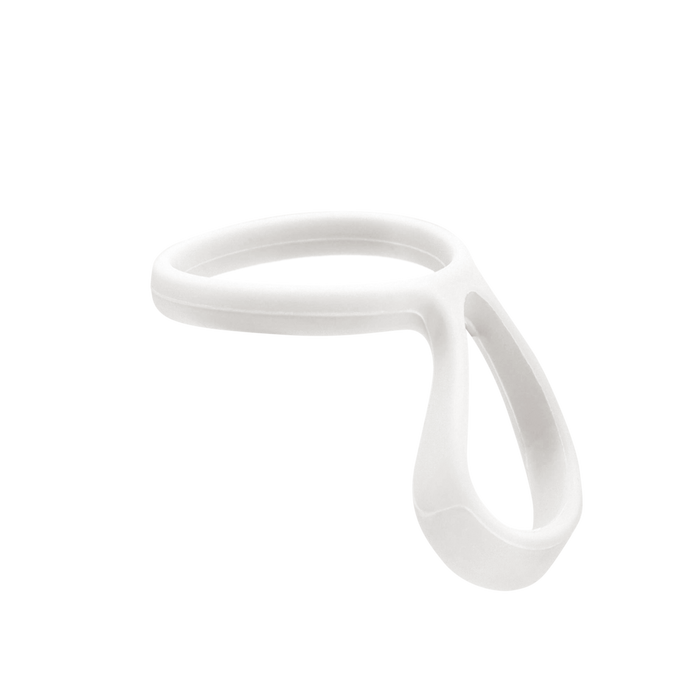 KeepCup Helix Bottle Carry Loop in Bone, a flexible white silicone strap with an oval handle and circular attachment ring, shown at an angle against a plain white background.