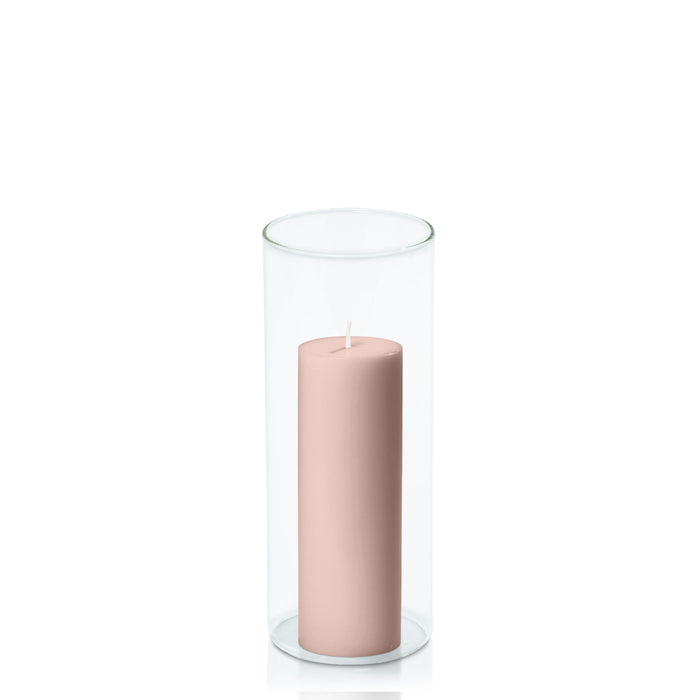 Heritage Rose 5cm x 15cm Pillar in 8cm x 20cm Glass Pack of 1