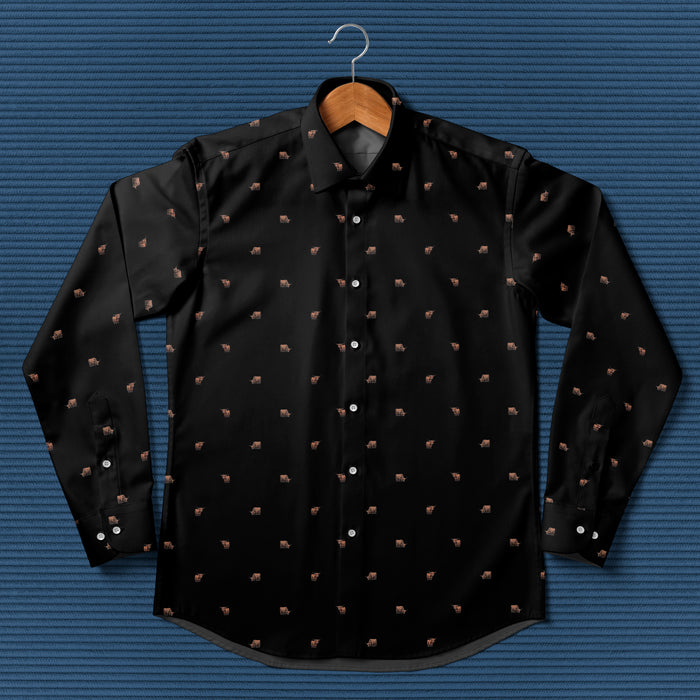 Highland cattle pattern - Men's Casual Long Sleeve Shirt - myfunfarm