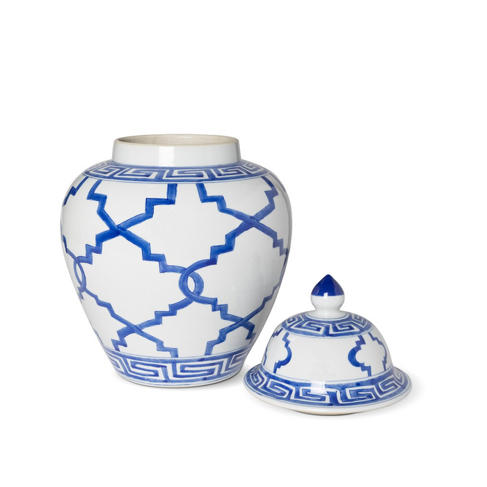 Imperial Ceramic Ginger Jar Greek Key Blue