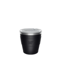 KeepCup Thermal Quicksip XS 6oz in Black, shown from a front angle against a white background, featuring a matte black stainless steel body with embossed KeepCup logo and clear press-fit lid.