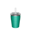 KeepCup Cold Cup Thermal M 12oz in Frost Green, shown in a front-facing product shot featuring the teal insulated cup with clear lid and reusable straw against a white background.