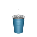 KeepCup Cold Cup Thermal M 12oz in Kingfisher, a matte blue reusable cup with stainless steel rim, clear plastic lid, and transparent straw, shown against a white background.