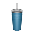 KeepCup Cold Cup Thermal L 16oz in Kingfisher, a matte blue-green insulated stainless steel tumbler with clear plastic lid and reusable straw, shown front-on against a white background.