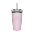 KeepCup Cold Cup Thermal L 16oz in Pashmak Pink, featuring a soft pink insulated stainless steel tumbler with silicone band, clear plastic lid with straw hole, and transparent reusable straw, shown against a white background.