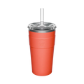 KeepCup Cold Cup Thermal L 16oz in Persimmon, featuring a coral-coloured stainless steel tumbler with clear lid and reusable straw, shown against a plain white background.
