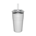 KeepCup Cold Cup Thermal L 16oz in White, shown from a front angle against a plain background, featuring a clear lid with straw and white silicone band with embossed KeepCup logo.