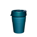 KeepCup Thermal M 12oz in Lagoon, a deep teal reusable coffee cup with double-walled stainless steel body and matching lid, shown against a white background in a straight-on product shot.