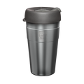 KeepCup Thermal L 16oz in Nitro, featuring a brushed stainless steel body with dark grey lid, shown in a front-facing product shot against a white background.