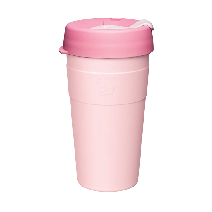 KeepCup Thermal L 16oz in Pashmak Pink, featuring a light pink stainless steel body with a darker pink press-fit lid and sipper, shown in a straight-on product shot against a white background.