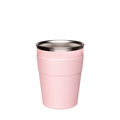 KeepCup Thermal Stainless Steel Cup Base in Pashmak Pink, M 12oz size, shown from a front angle against a white background, featuring the embossed KeepCup logo on the soft pink band and stainless steel interior visible at the rim.