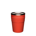 KeepCup Thermal Stainless Steel Cup Base in Persimmon, M 12oz size, shown from a front angle against a white background. The reusable cup features a vibrant orange-red exterior with embossed KeepCup logo and visible stainless steel interior rim.