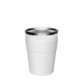 White Thermal Stainless Steel Cup Base in M 12oz size, shown from a front angle against a plain white background, featuring the embossed KeepCup logo on the band and a stainless steel interior rim.