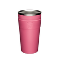 Thermal Stainless Steel Cup Base in pink, shown upright against a white background, featuring the embossed KeepCup logo on the band and a stainless steel interior rim visible at the top.