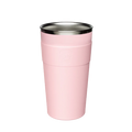 Thermal Stainless Steel Cup Base in soft pink, shown upright against a white background, featuring a matte powder-coated exterior with embossed KeepCup logo and polished stainless steel rim visible at the top.