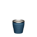 KeepCup Thermal Stainless Steel Cup Base in Oxford Blue, XS 6oz size, shown from front angle against a white background, featuring the embossed KeepCup logo and stainless steel rim visible at the top.