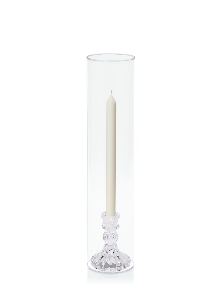 Ivory 30cm Dinner Candles with Estelle Glass Holders and Glass Sleeves - Set of 12 Pack of 12