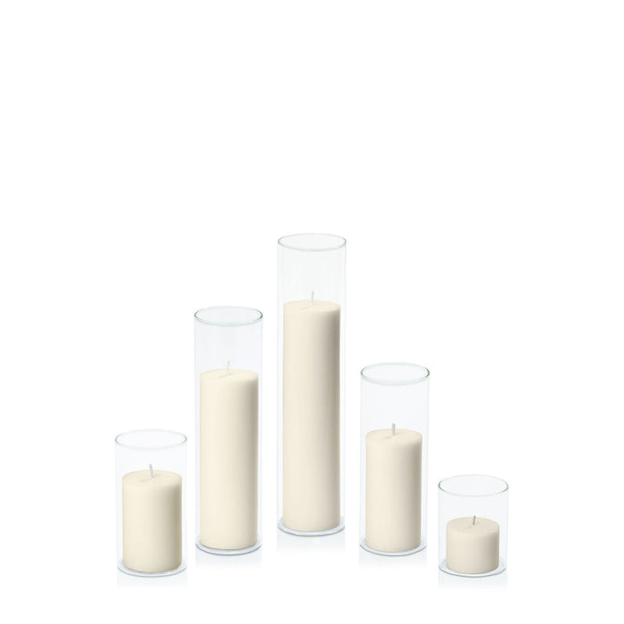 Ivory 5cm Pillar in 5.8cm Glass, Sm - Set of 6