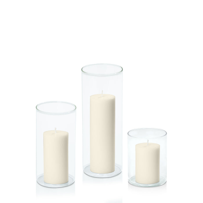 Ivory 5cm Pillar in 8cm Glass Set - Sm Pack of 1