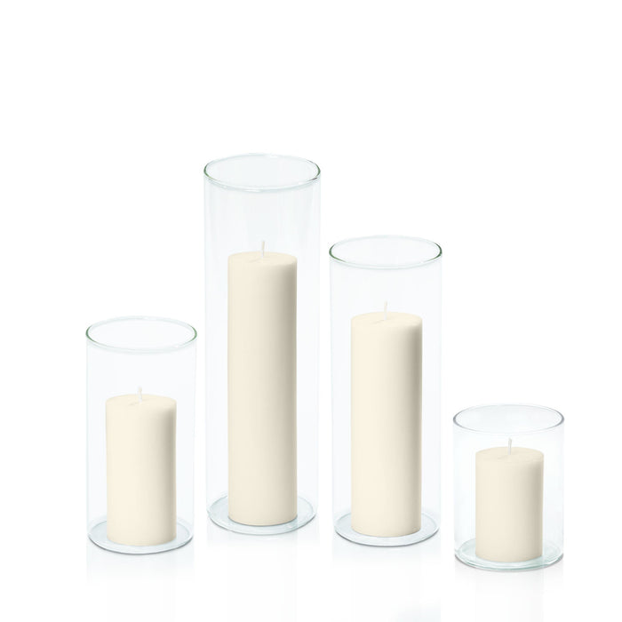 Ivory 5cm Pillar in 8cm Glass, Sm - Set of 6