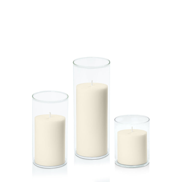 Ivory 7cm Pillar in 8cm Glass, Sm - Set of 6