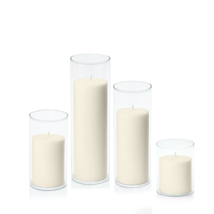 Ivory 7cm Pillar in 8cm Glass, Sm - Set of 6
