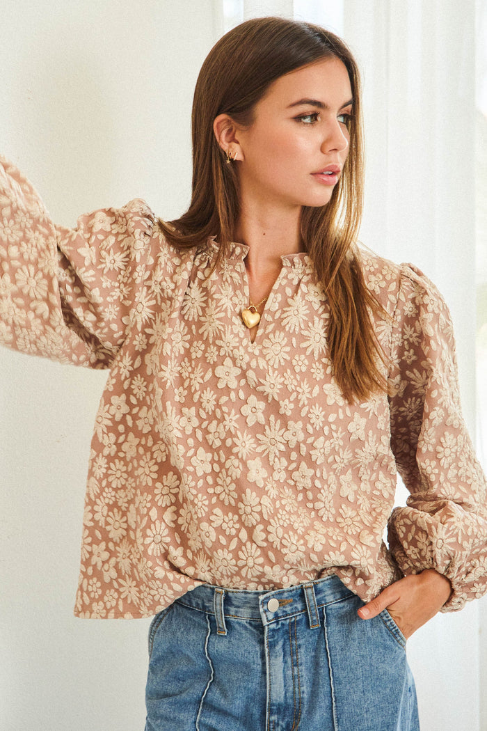 Jacquard Luxe Floral Pattern Balloon Top